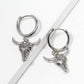 18K Gold Dipped Picturesque Scene Engraved Bull Head Drop 12mm Huggie Hoop Earrings