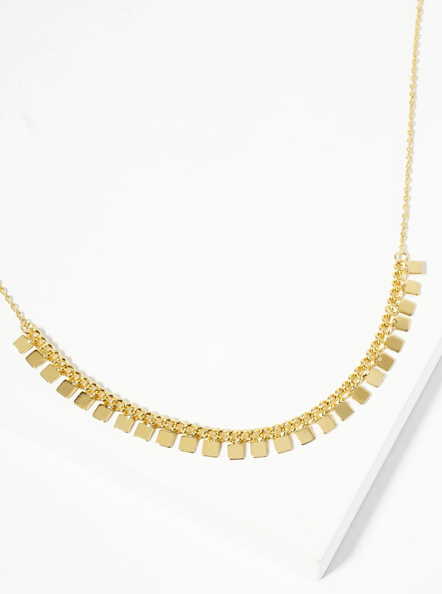 18K Gold Dipped Polished Square Charm Necklace