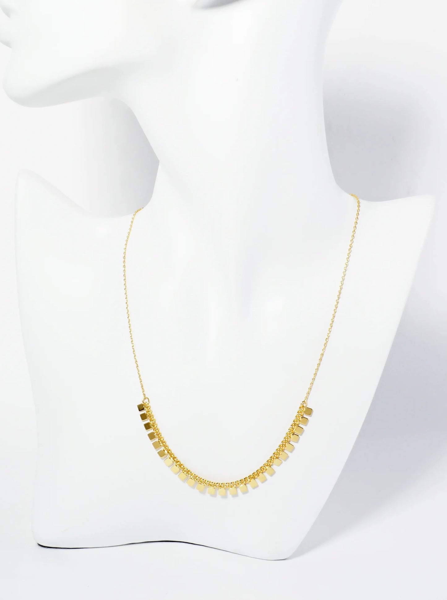 18K Gold Dipped Polished Square Charm Necklace