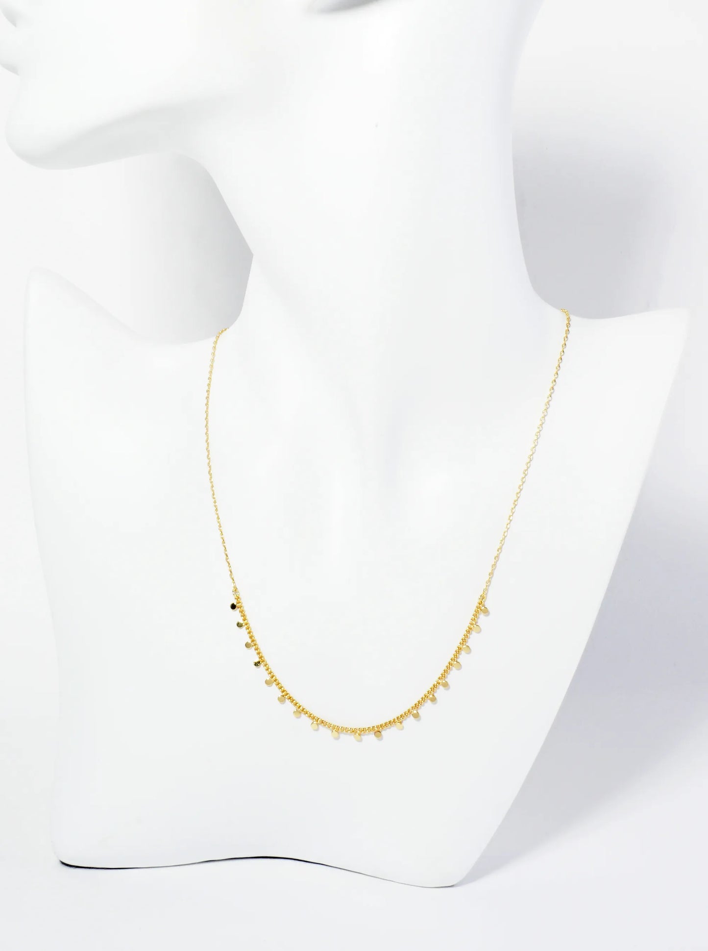 18K Gold Dipped Polished Tiny Round Disc Charm Necklace