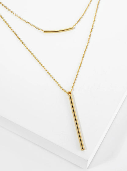 18K Gold Dipped Polished Vertical Bar Pendant Layered Necklace