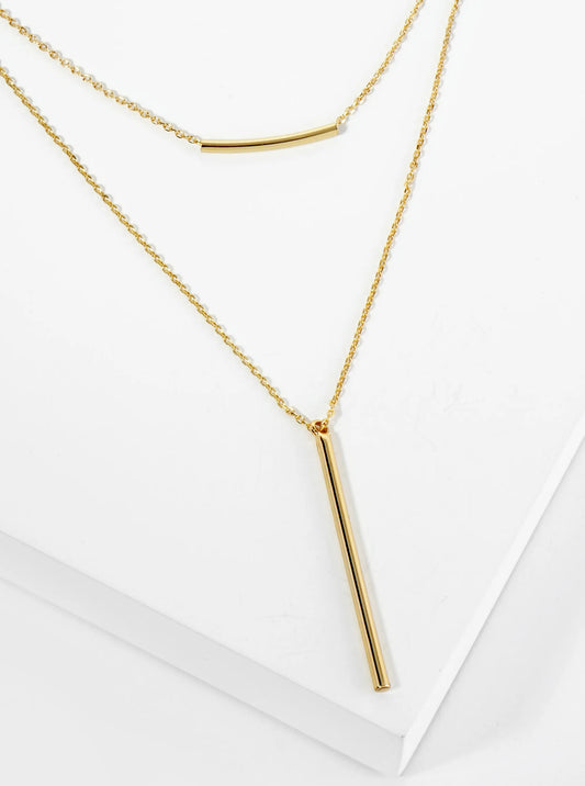 18K Gold Dipped Polished Vertical Bar Pendant Layered Necklace