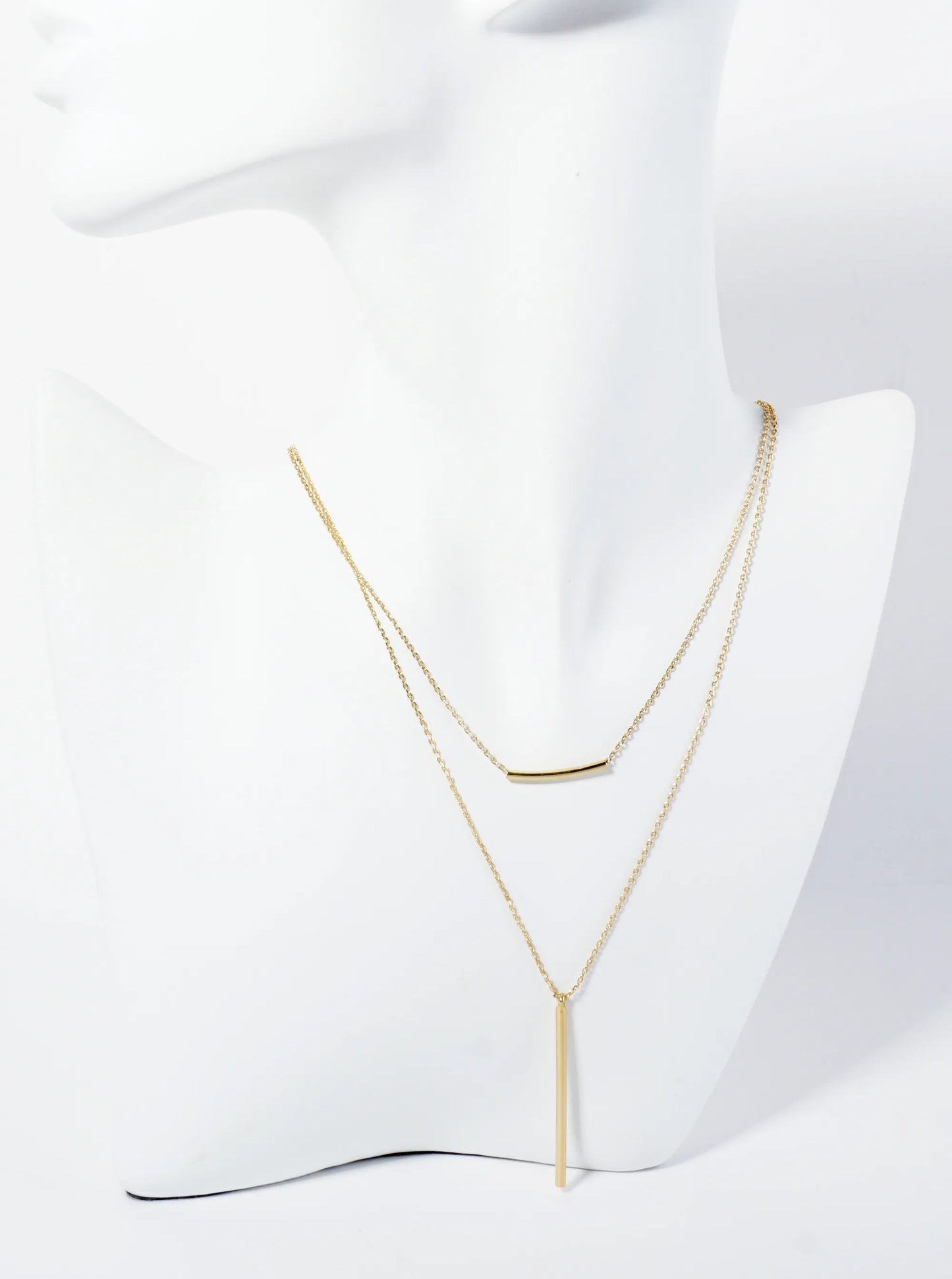 18K Gold Dipped Polished Vertical Bar Pendant Layered Necklace
