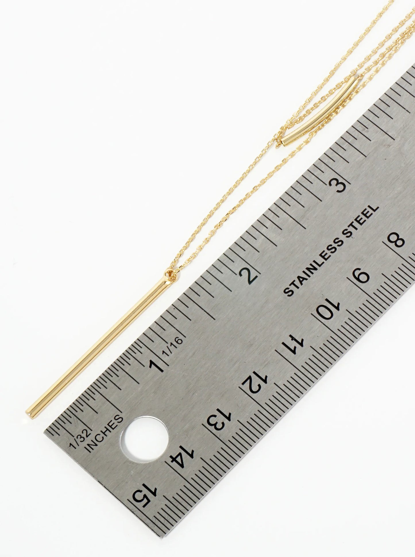 18K Gold Dipped Polished Vertical Bar Pendant Layered Necklace