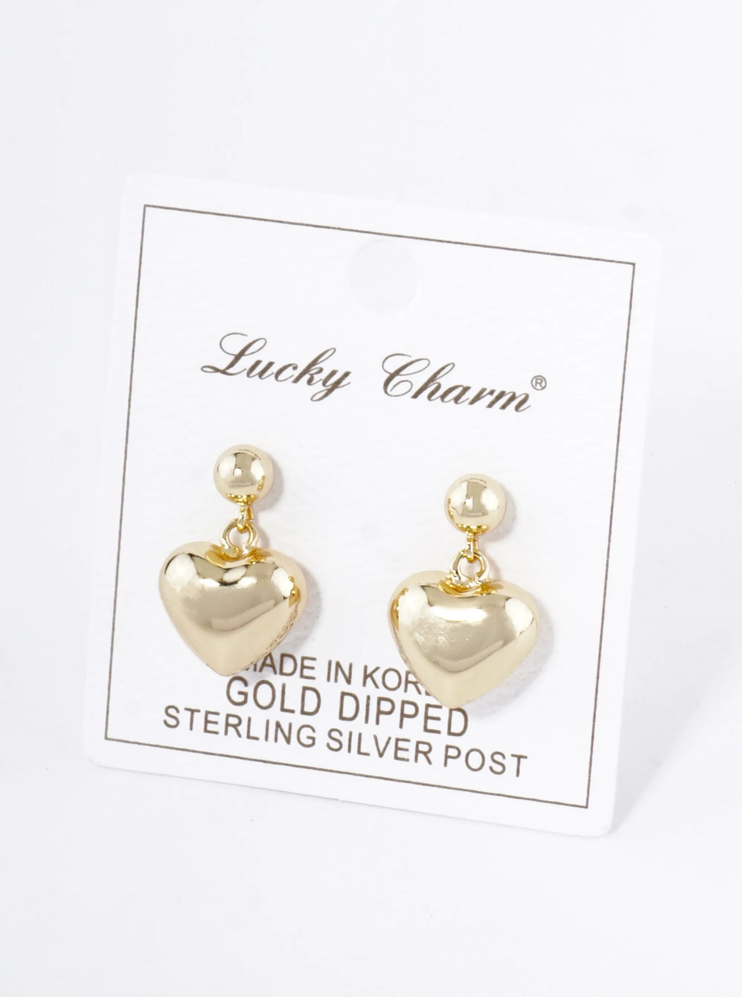 18K Gold Dipped Puffy Heart Drop Dangle Post Earrings