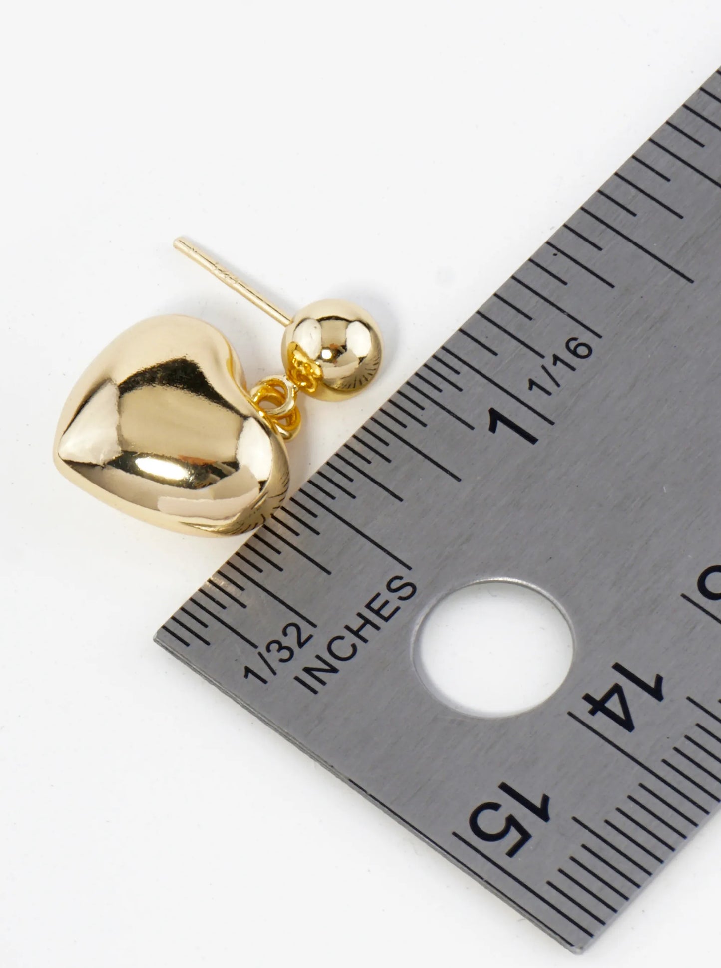 18K Gold Dipped Puffy Heart Drop Dangle Post Earrings