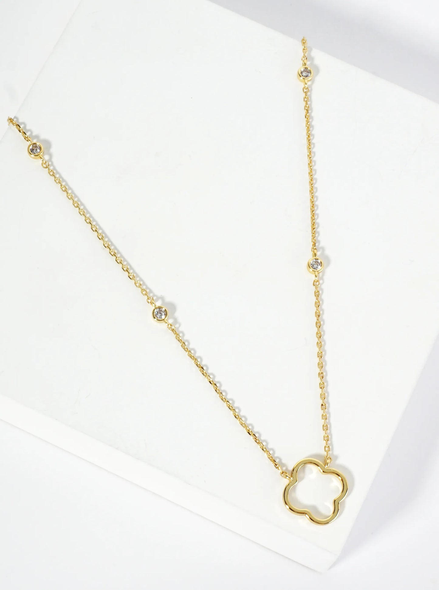 18K Gold Dipped Quatrefoil Cutout Pendant Necklace