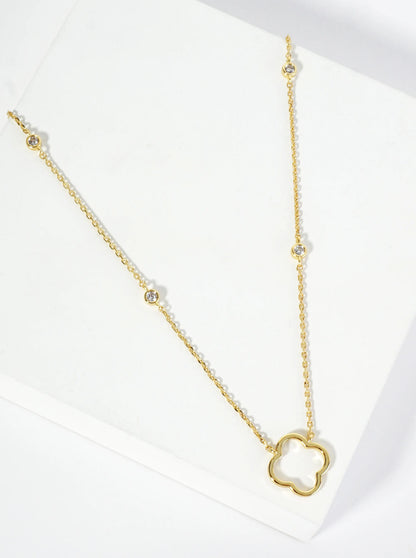 18K Gold Dipped Quatrefoil Cutout Pendant Necklace