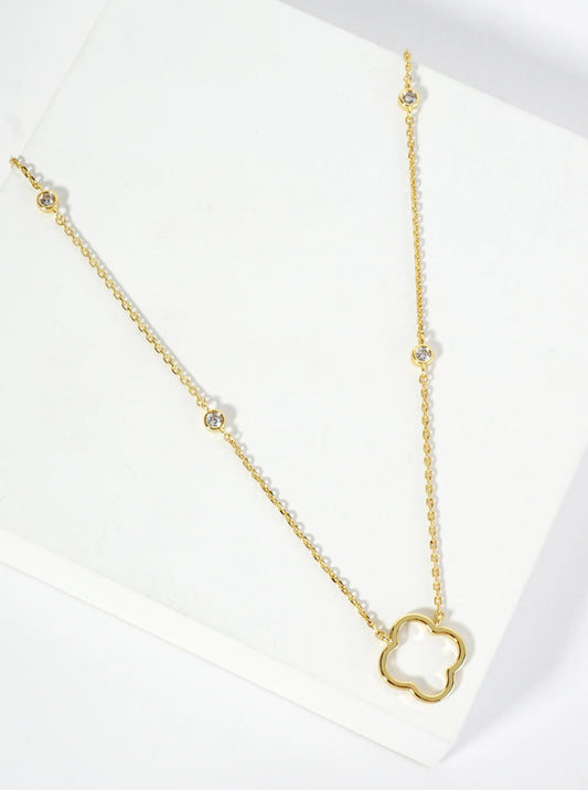18K Gold Dipped Quatrefoil Cutout Pendant Necklace