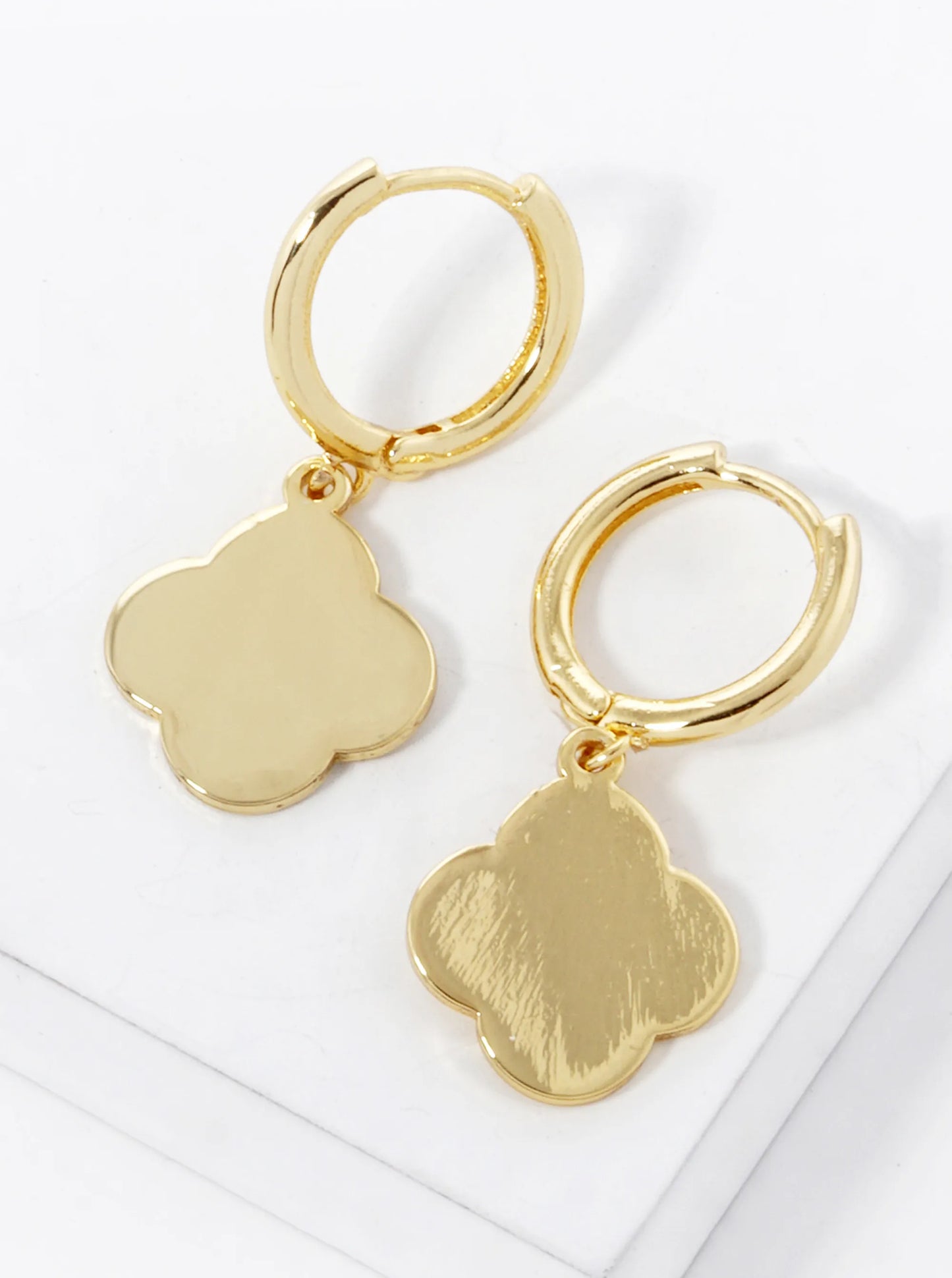 18K Gold Dipped Quatrefoil Drop 10mm Huggie Hoop Earrings