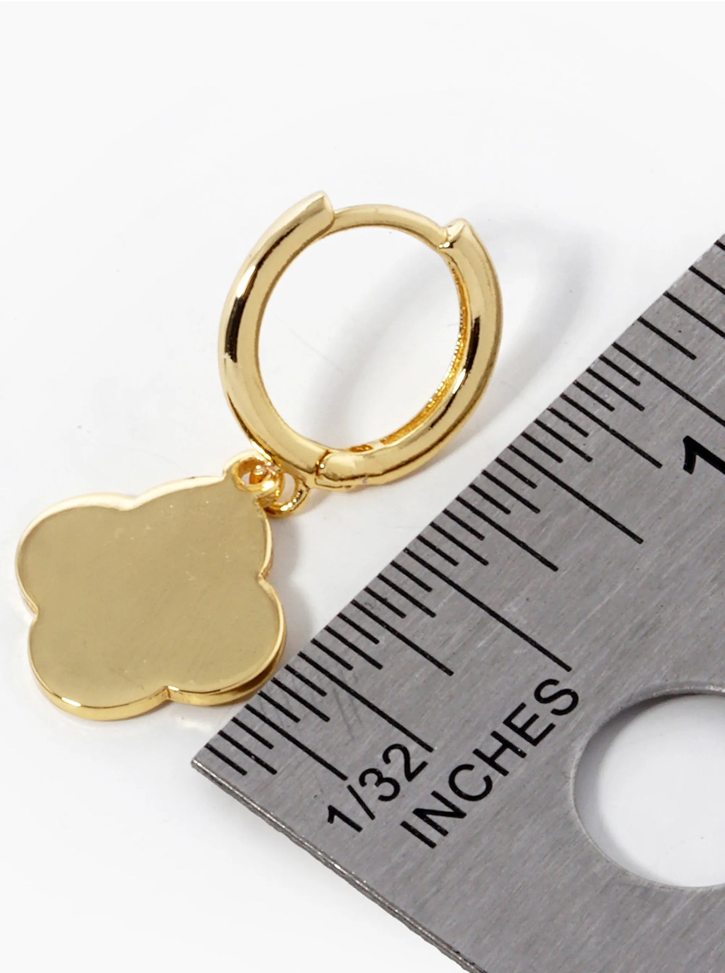 18K Gold Dipped Quatrefoil Drop 10mm Huggie Hoop Earrings