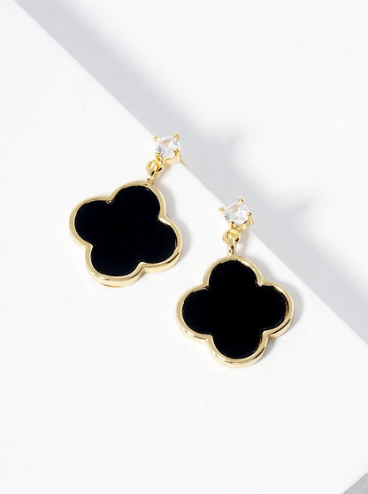 18K Gold Dipped Quatrefoil Drop Dangle Post Earrings