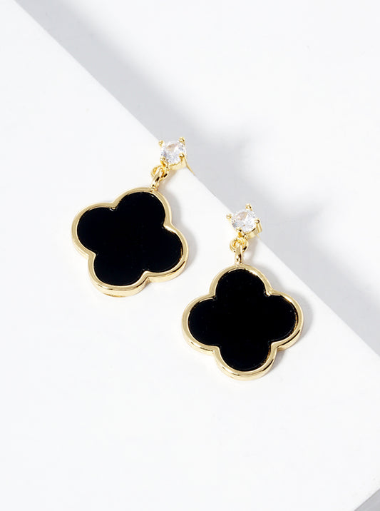 18K Gold Dipped Quatrefoil Drop Dangle Post Earrings