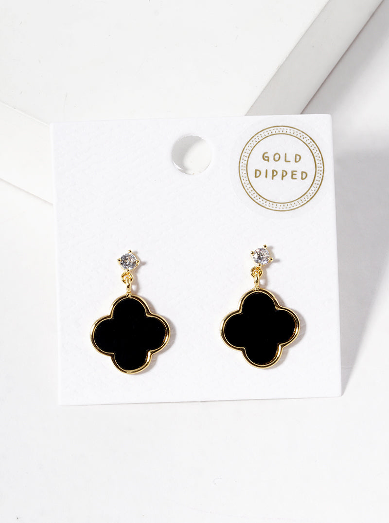 18K Gold Dipped Quatrefoil Drop Dangle Post Earrings