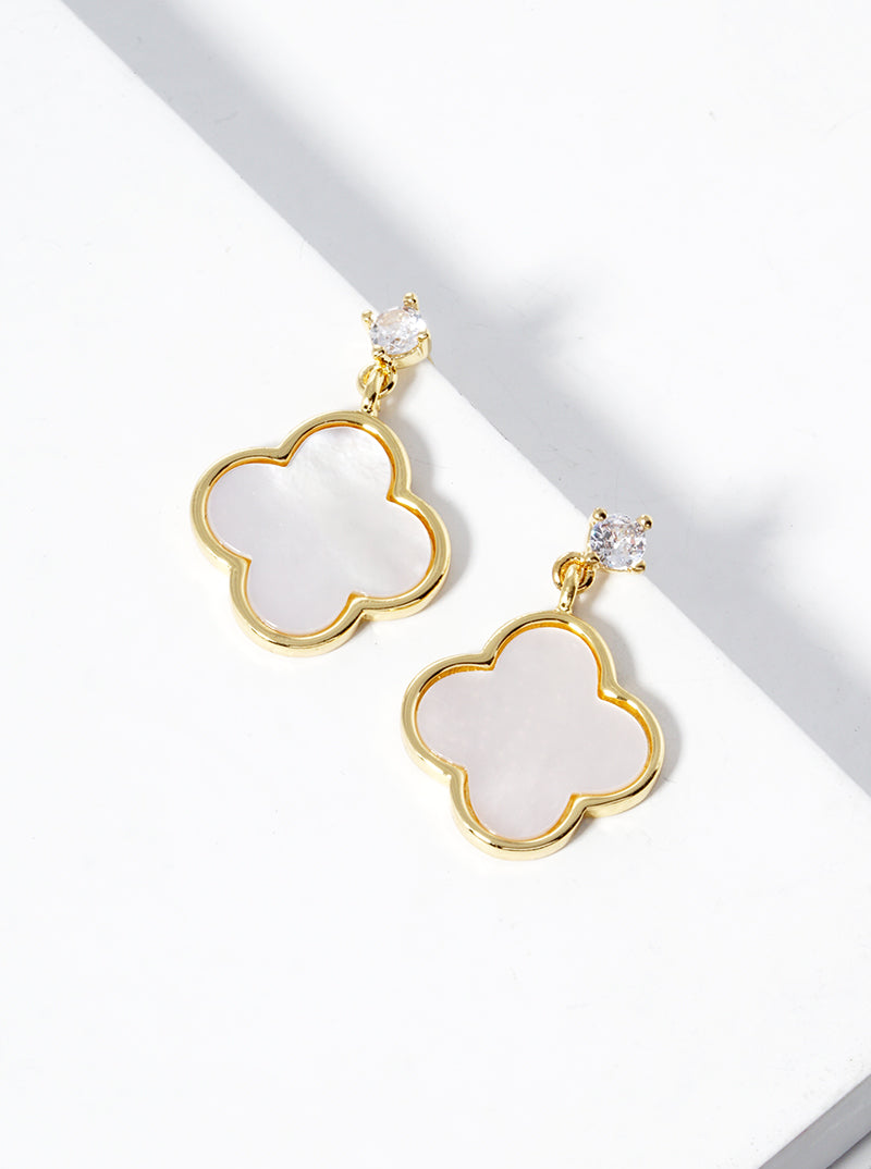 18K Gold Dipped Quatrefoil Drop Dangle Post Earrings