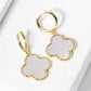 18K Gold Dipped Quatrefoil Drop Huggie Hoop Earrings