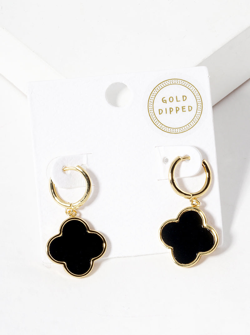 18K Gold Dipped Quatrefoil Drop Huggie Hoop Earrings