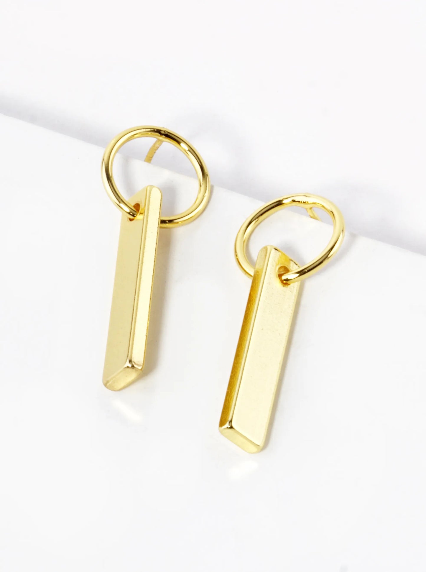 18K Gold Dipped Rectangle Bar Drop Circle Post Earrings