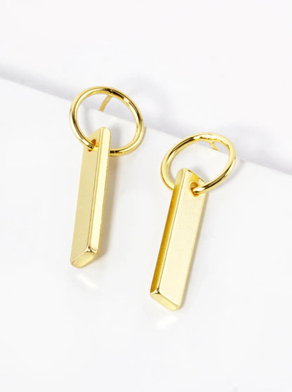 18K Gold Dipped Rectangle Bar Drop Circle Post Earrings