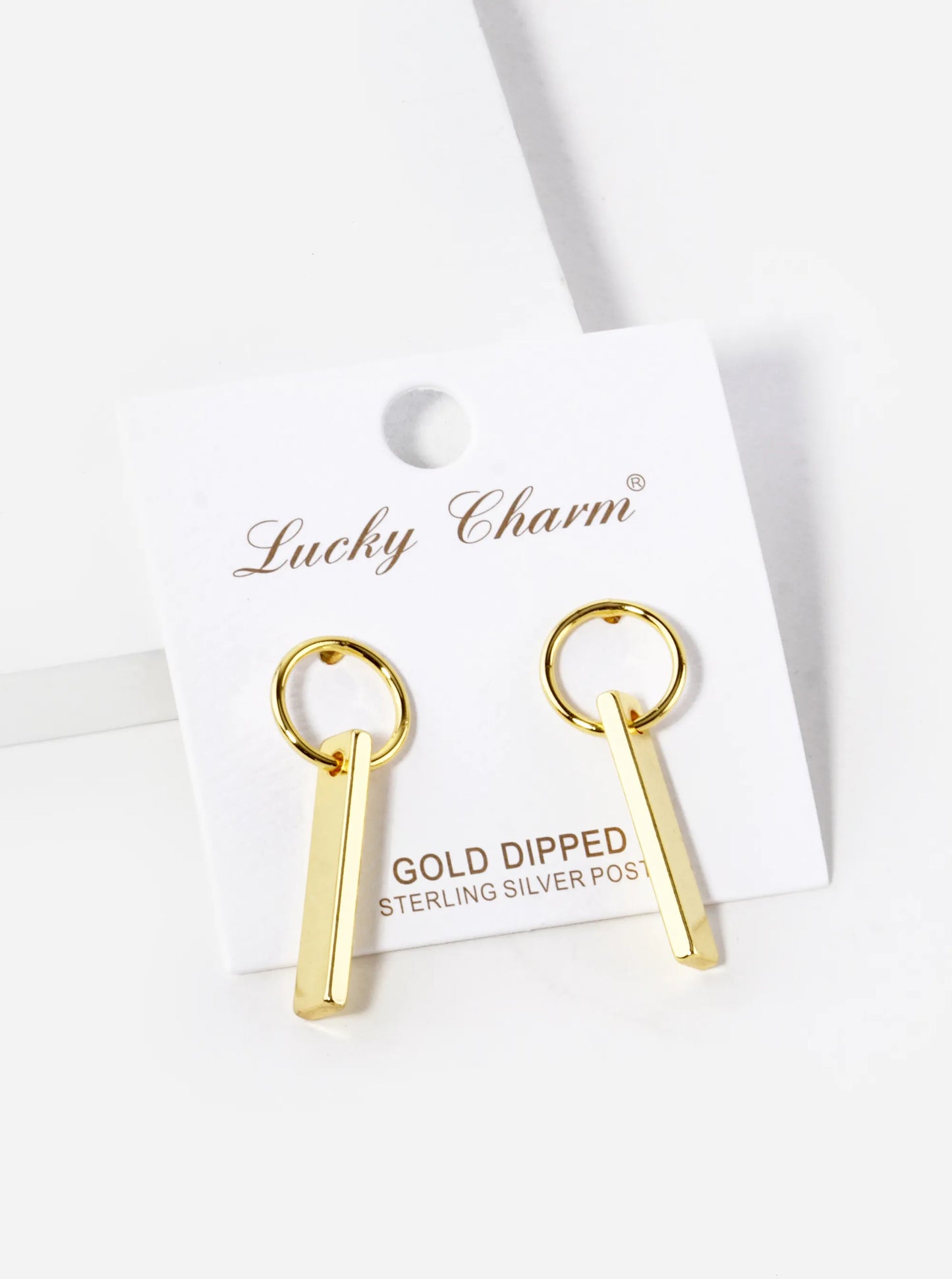 18K Gold Dipped Rectangle Bar Drop Circle Post Earrings