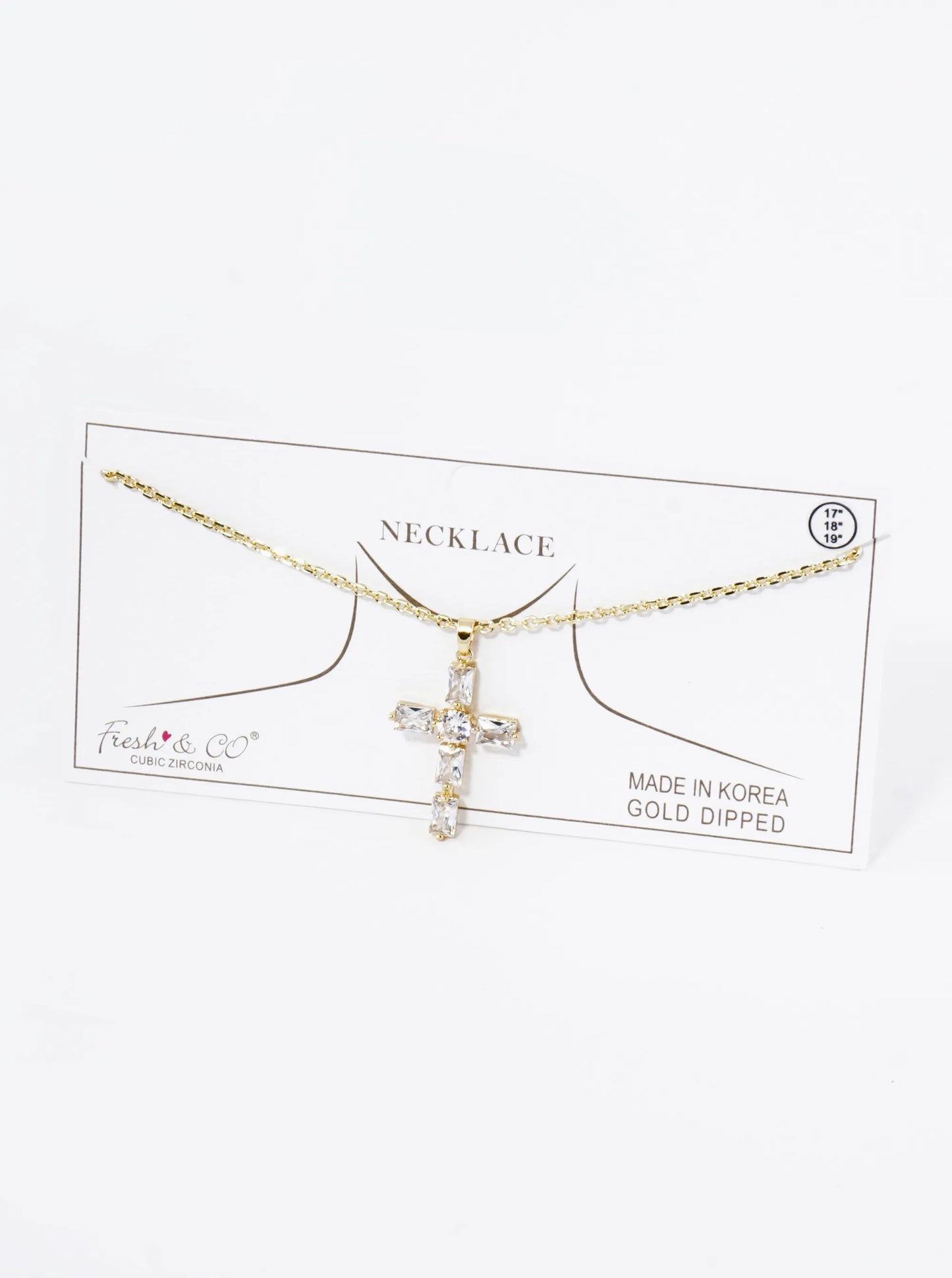 18K Gold Dipped Rectangular Cubic Zirconia Cross Pendant Necklace