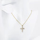 18K Gold Dipped Rectangular Cubic Zirconia Cross Pendant Necklace