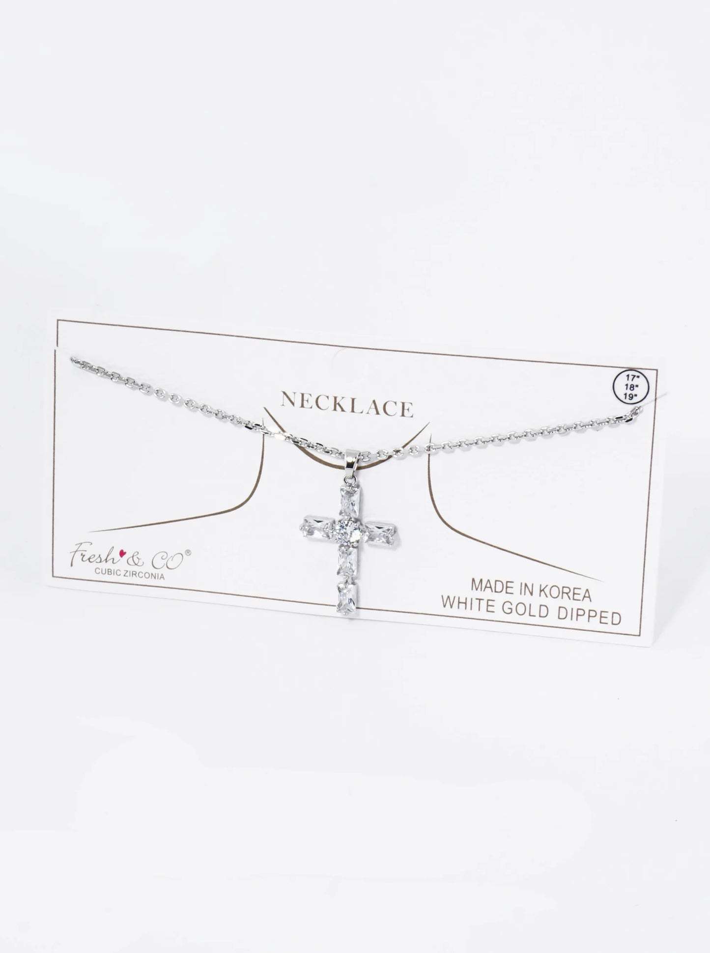 18K Gold Dipped Rectangular Cubic Zirconia Cross Pendant Necklace