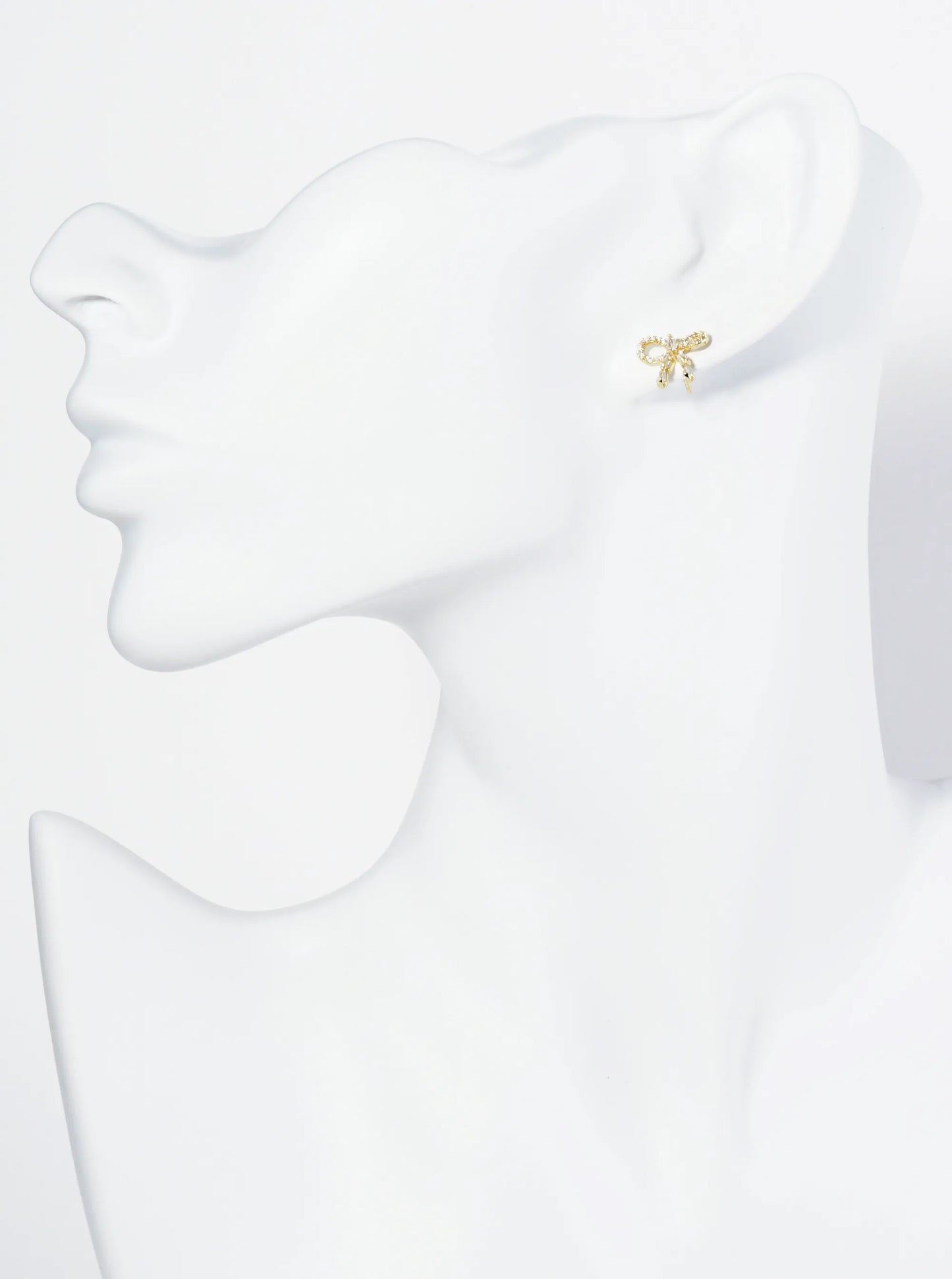 18K Gold Dipped Ribbon Bow Dainty Cubic Zirconia Stud Earrings