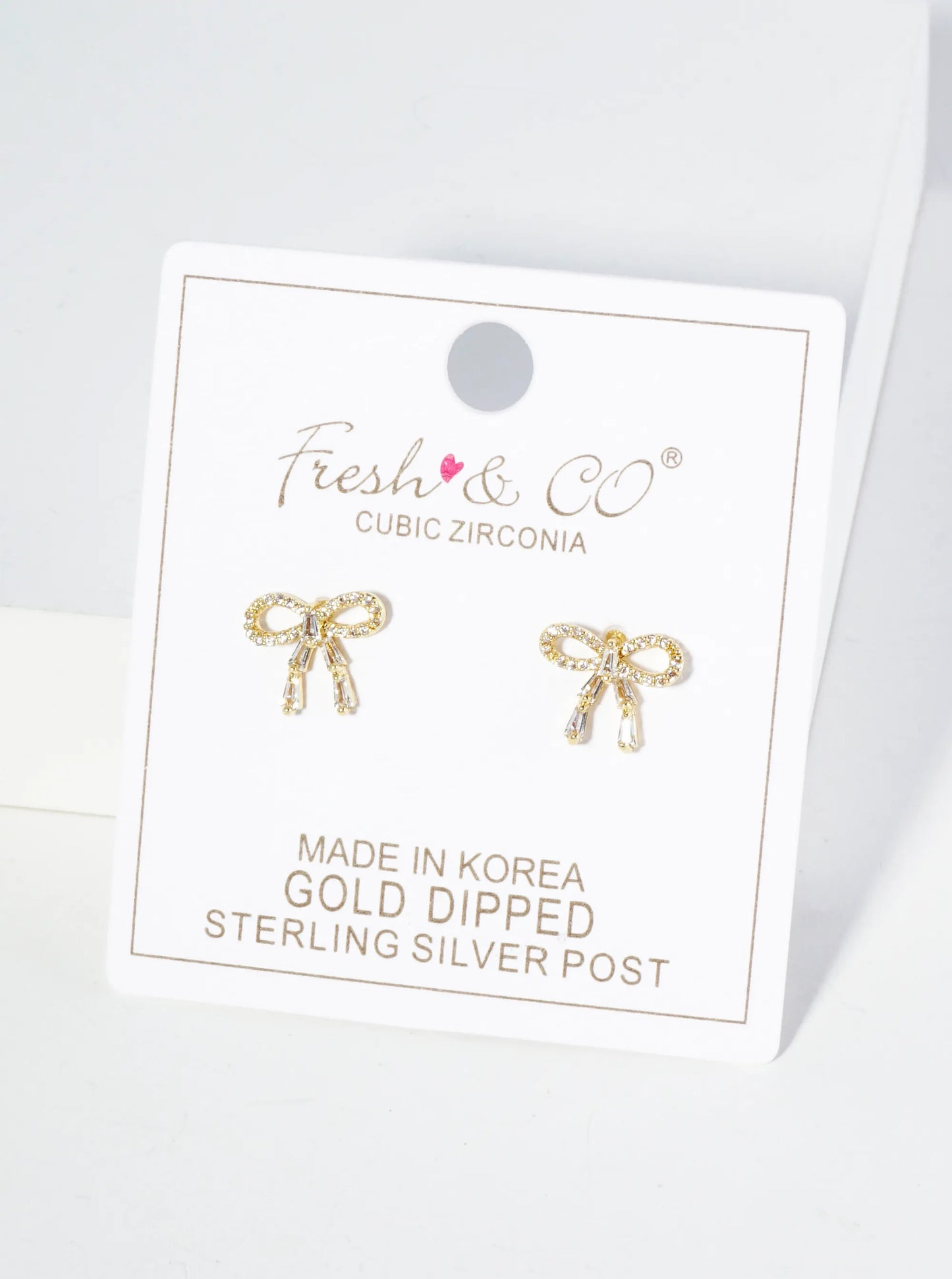 18K Gold Dipped Ribbon Bow Dainty Cubic Zirconia Stud Earrings