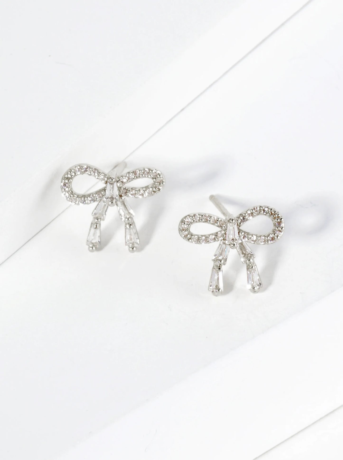 18K Gold Dipped Ribbon Bow Dainty Cubic Zirconia Stud Earrings