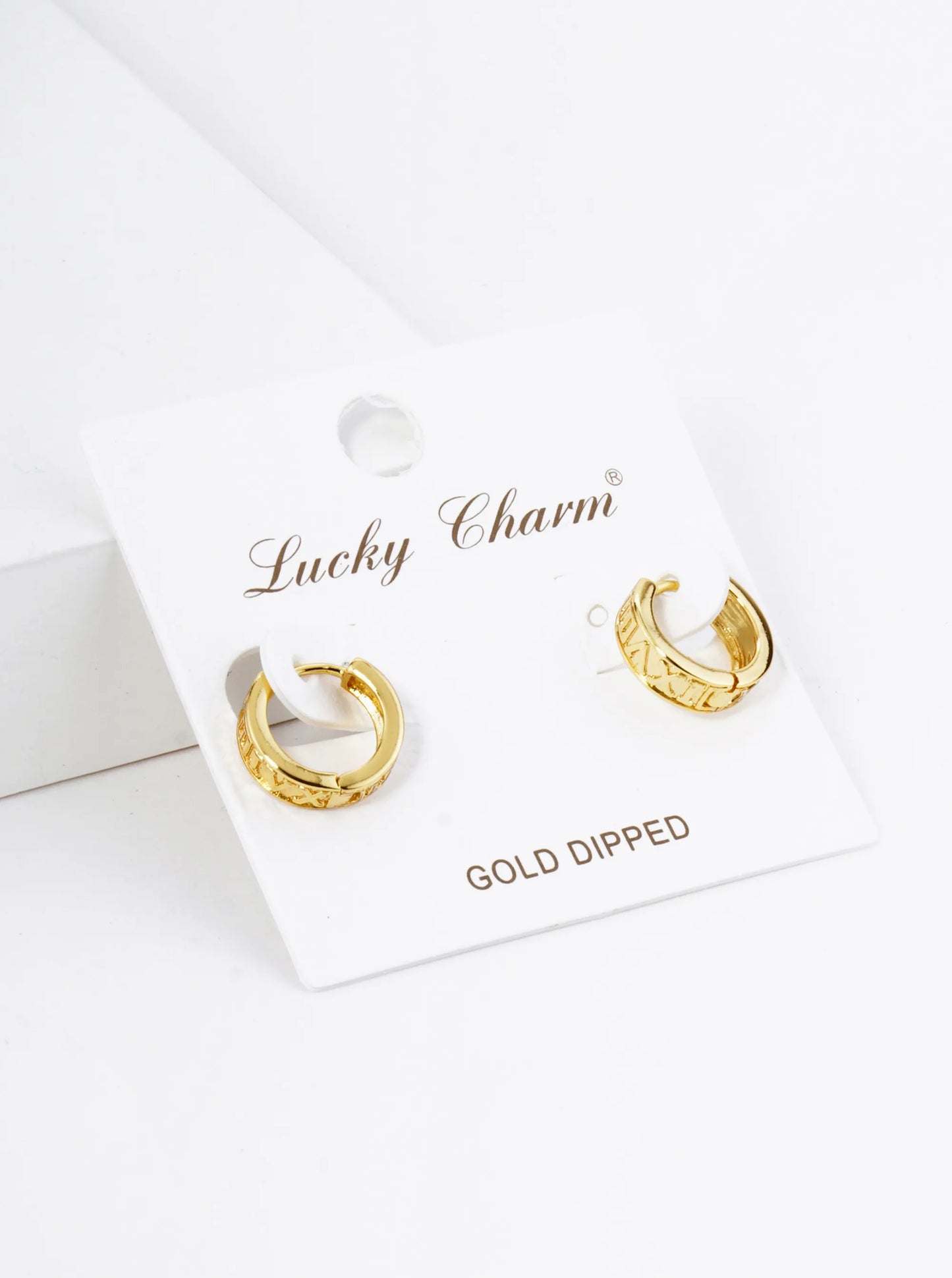 18K Gold Dipped Roman Numerals Engraved 11mm Brass Huggie Hoop Earrings