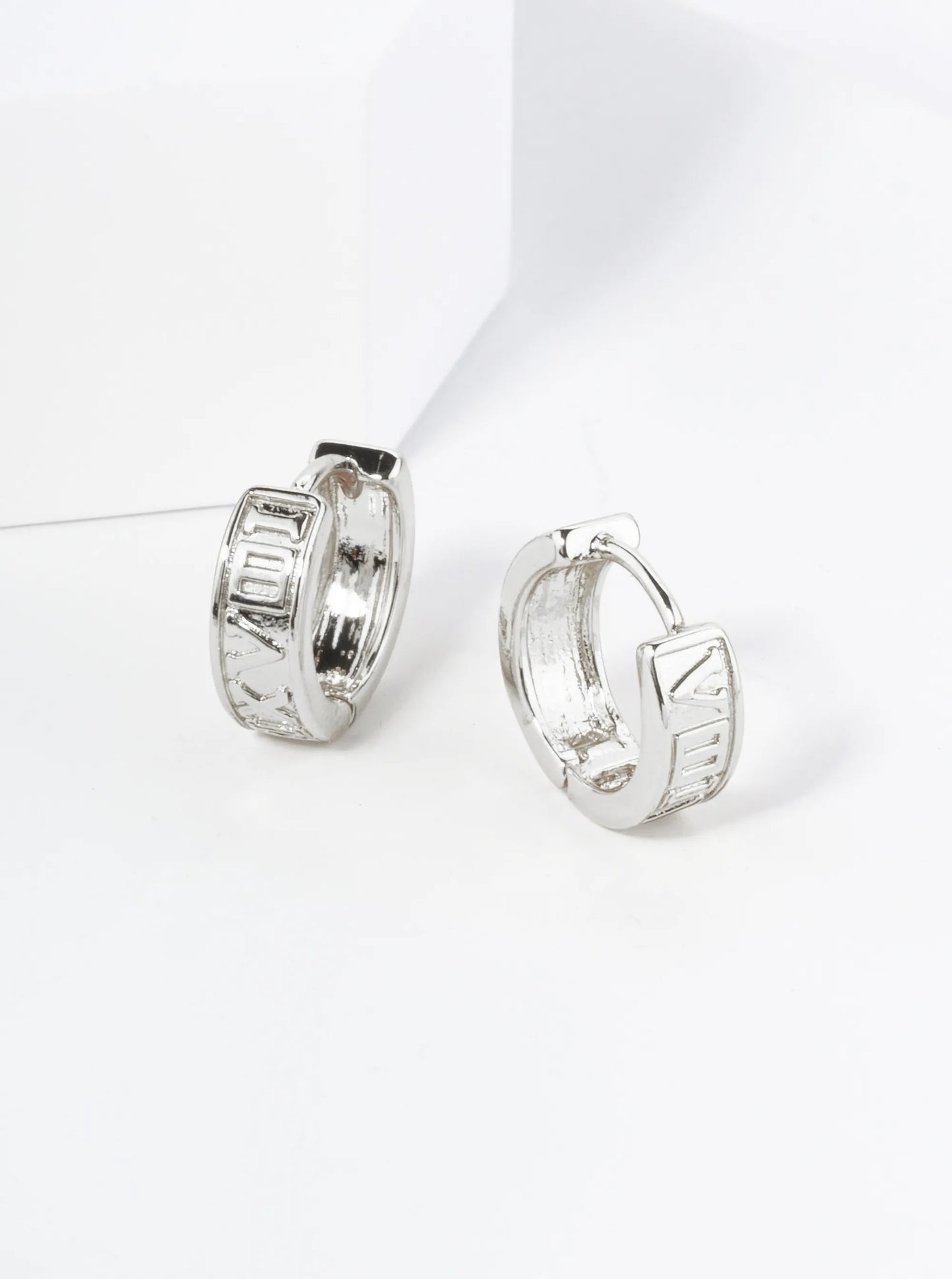 18K Gold Dipped Roman Numerals Engraved 11mm Brass Huggie Hoop Earrings