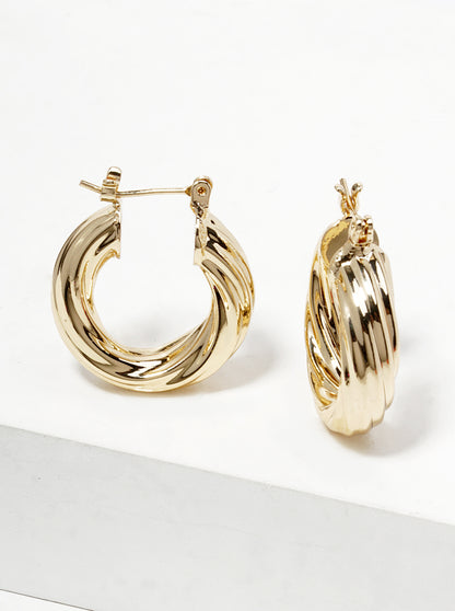 18K Gold Dipped Rope Textured Brass 25mm Bold Leverback Hoop Earrings