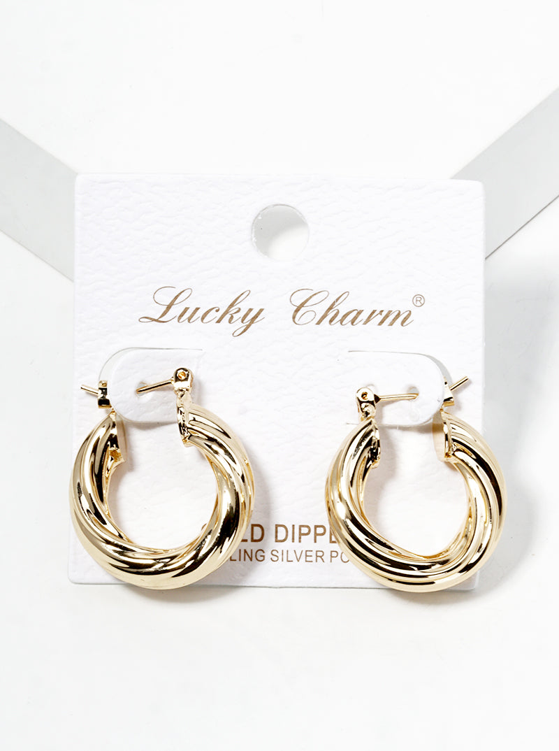 18K Gold Dipped Rope Textured Brass 25mm Bold Leverback Hoop Earrings