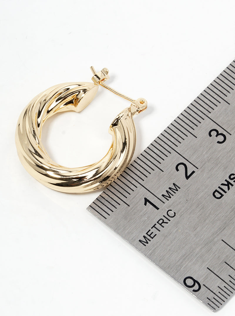 18K Gold Dipped Rope Textured Brass 25mm Bold Leverback Hoop Earrings