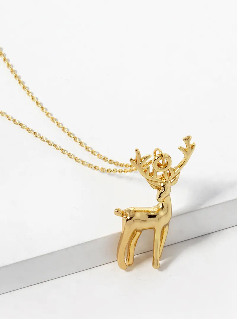 18K Gold Dipped Rudolph Pendant Christmas Necklace