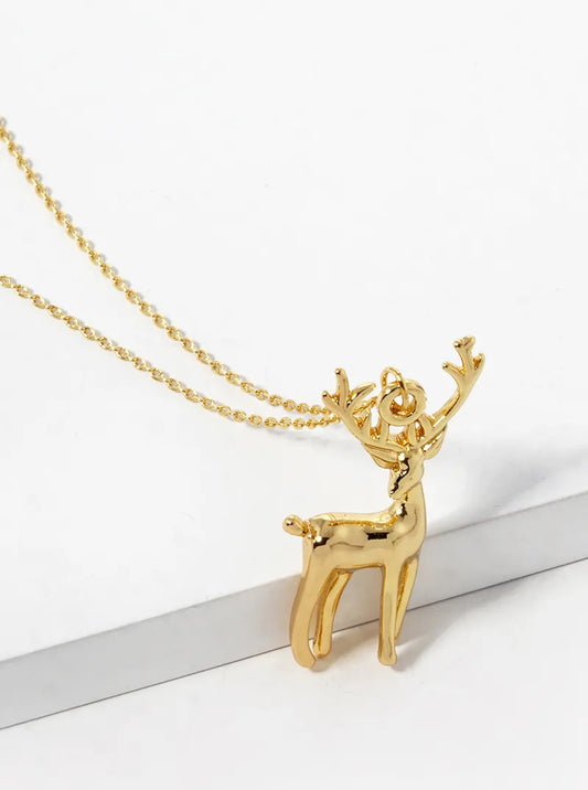 18K Gold Dipped Rudolph Pendant Christmas Necklace