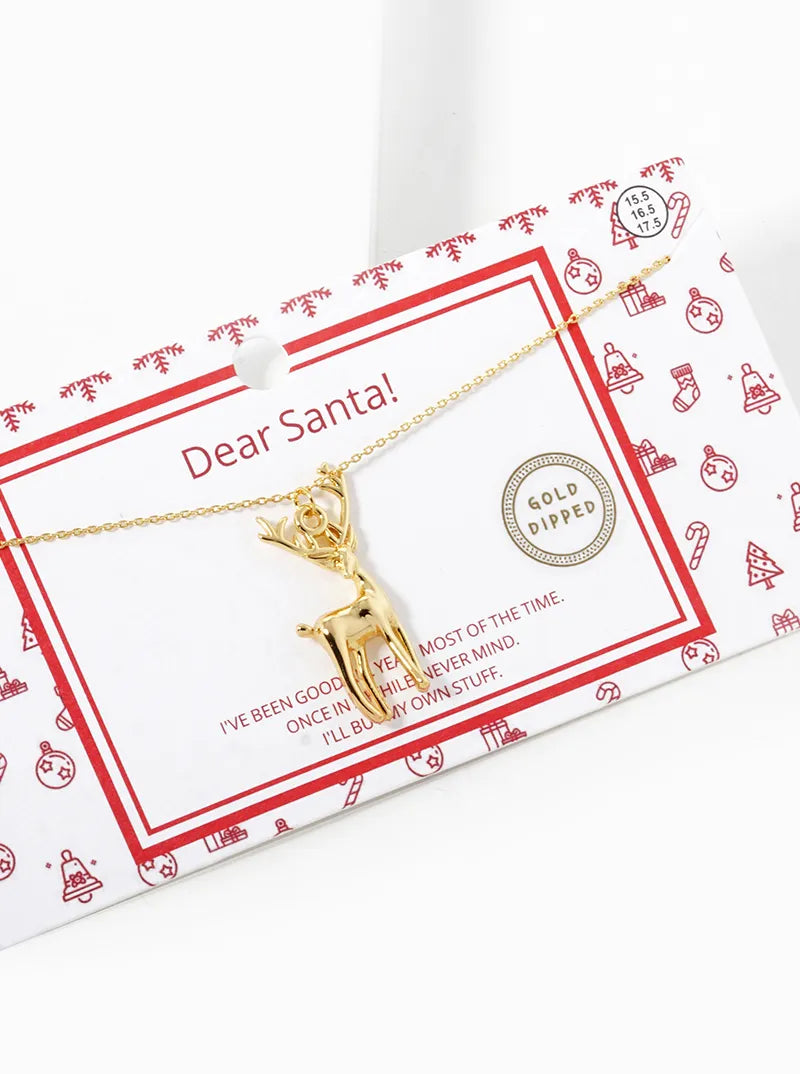 18K Gold Dipped Rudolph Pendant Christmas Necklace