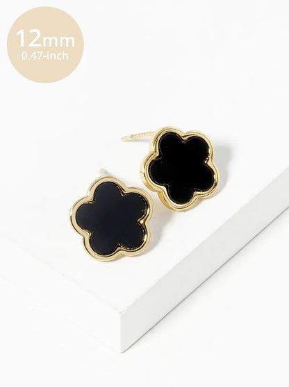 18K Gold Dipped Semi-Precious 12mm Flower Stud Earrings