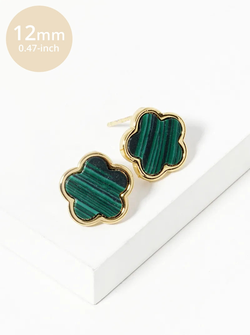 18K Gold Dipped Semi-Precious 12mm Flower Stud Earrings