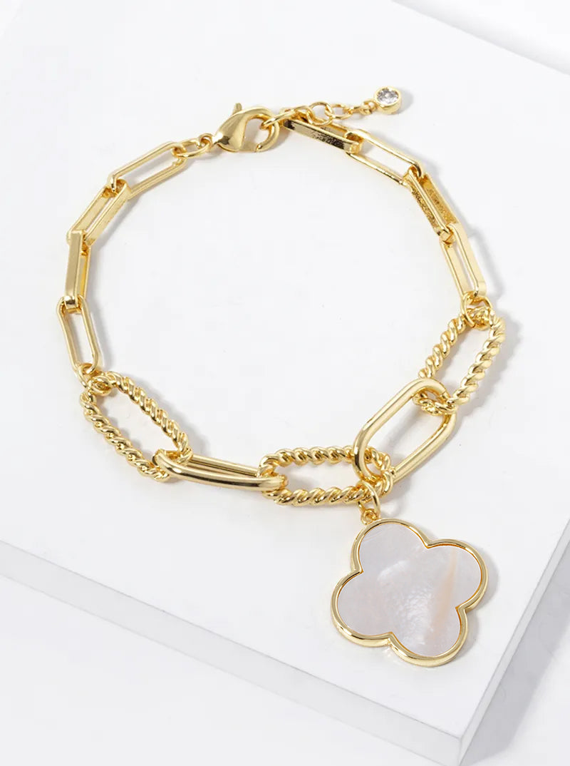 18K Gold Dipped Semi-Precious Quatrefoil Charm Chain Bracelet