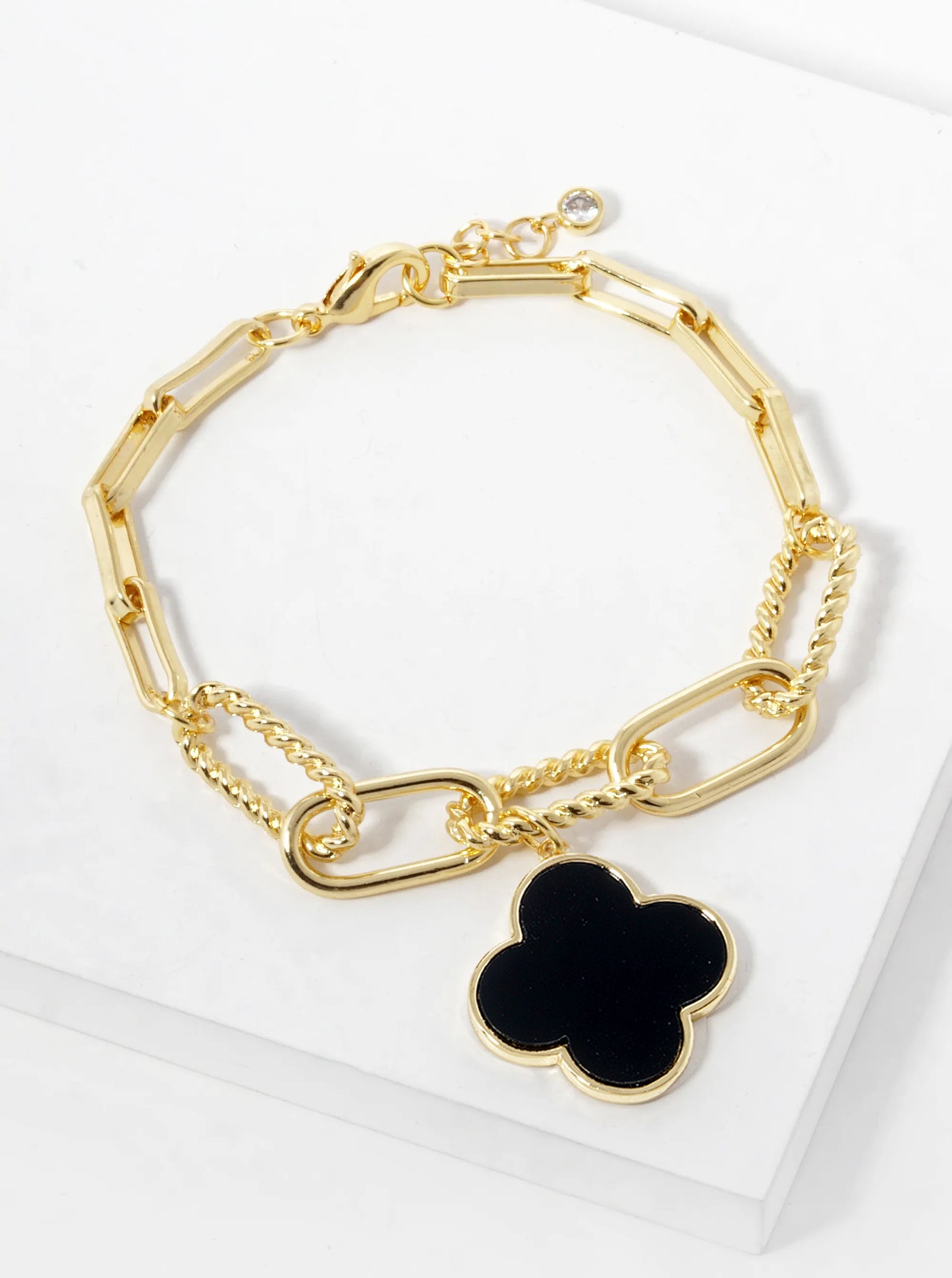 18K Gold Dipped Semi-Precious Quatrefoil Charm Chain Bracelet