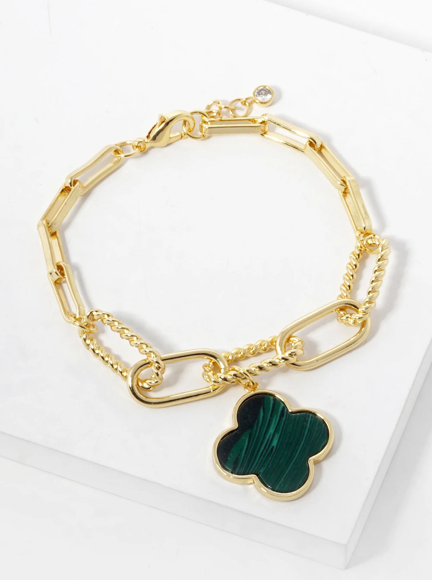 18K Gold Dipped Semi-Precious Quatrefoil Charm Chain Bracelet