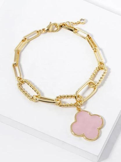 18K Gold Dipped Semi-Precious Quatrefoil Charm Chain Bracelet