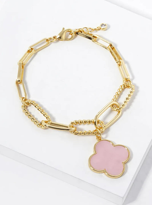 18K Gold Dipped Semi-Precious Quatrefoil Charm Chain Bracelet