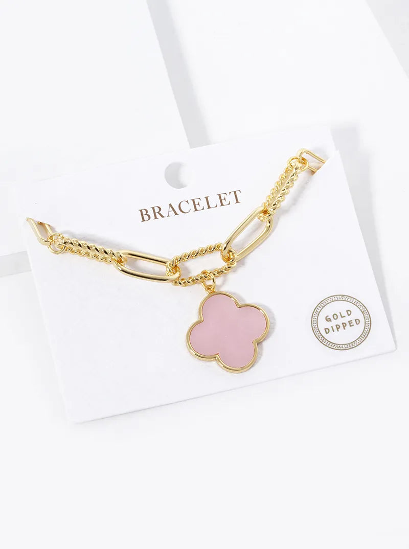 18K Gold Dipped Semi-Precious Quatrefoil Charm Chain Bracelet