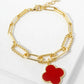 18K Gold Dipped Semi-Precious Quatrefoil Charm Chain Bracelet