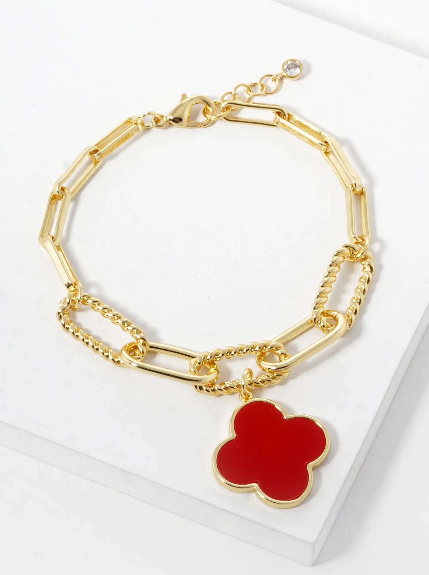 18K Gold Dipped Semi-Precious Quatrefoil Charm Chain Bracelet