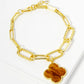 18K Gold Dipped Semi-Precious Quatrefoil Charm Chain Bracelet