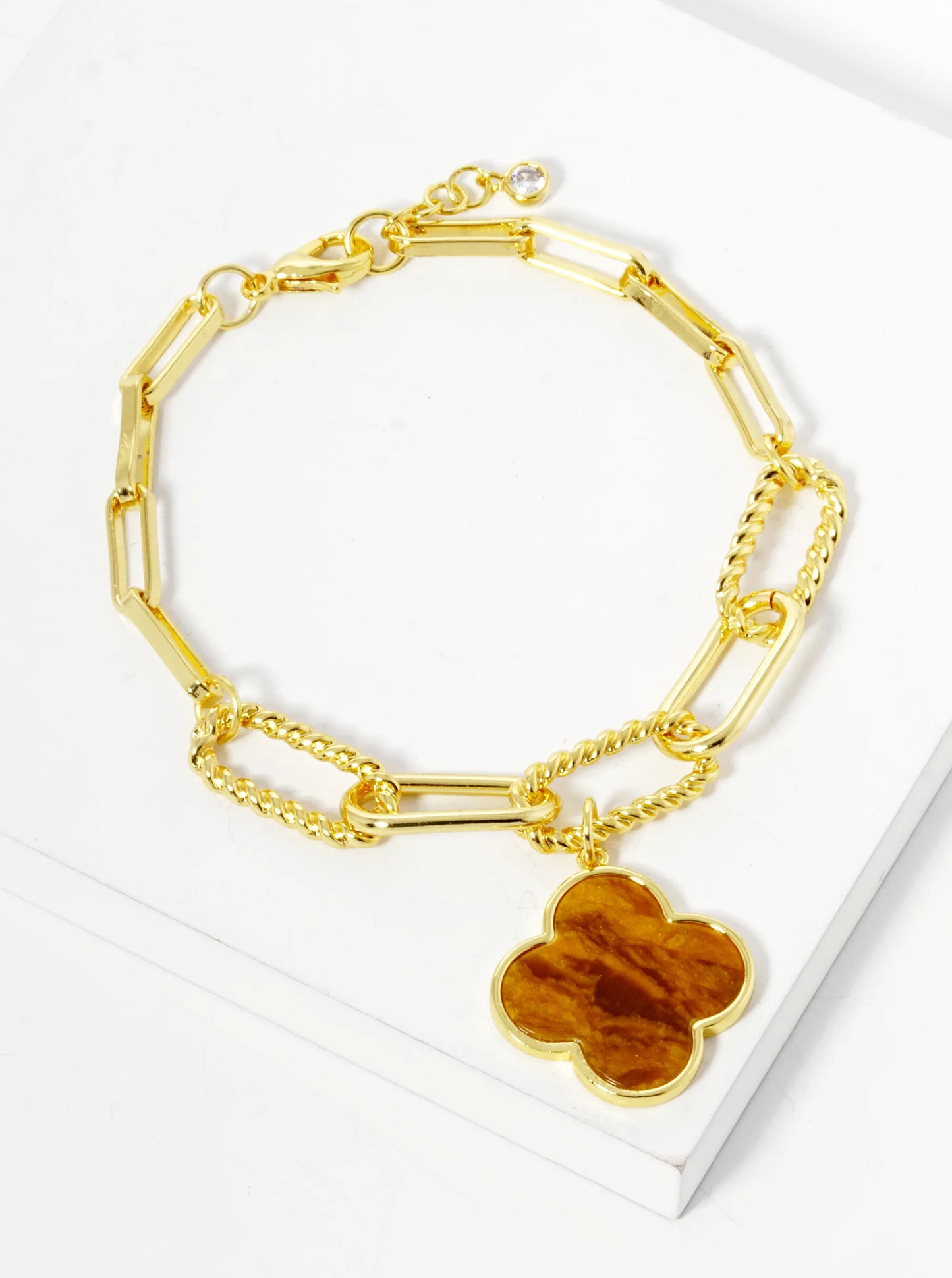 18K Gold Dipped Semi-Precious Quatrefoil Charm Chain Bracelet